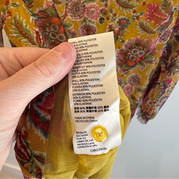 Anthropologie Gretchen Sheer Floral Blouse Mustard Yellow Small - Picture 6 of 7